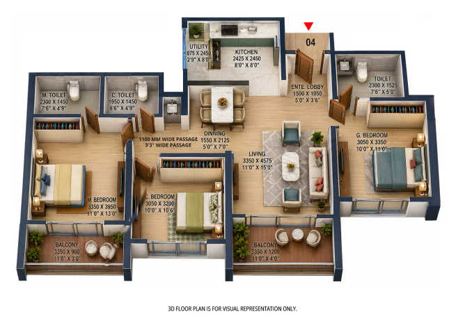 Goyal My Home Sanctuary Mamurdi - Floor plan 3 BHK 924 Sq.ft