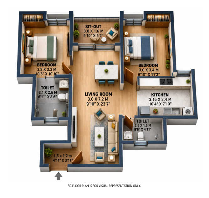 Brigade Orchards Devanahalli - Floor plan 2 BHK 1224 Sq.ft