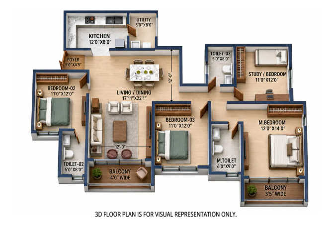 Prestige Evergreen Whitefield - Floor plan 3 BHK 2000 Sq.ft