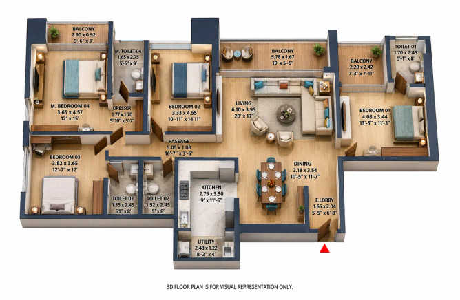 Nyati Evania Sadashiv Peth - Floor plan 4 BHK 1809 Sq.ft