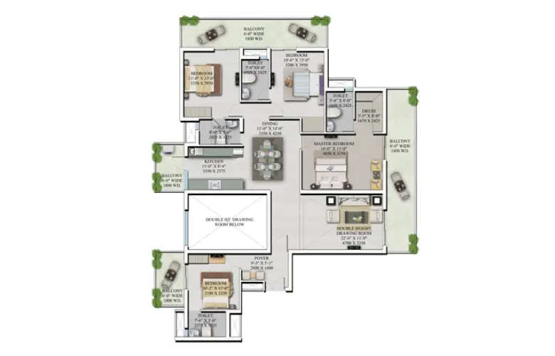 Floor plan for 4 BHK