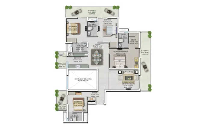 Supertech Hilltown Sector 2 Gurgaon - Floor plan 4 BHK 2695 Sq.ft