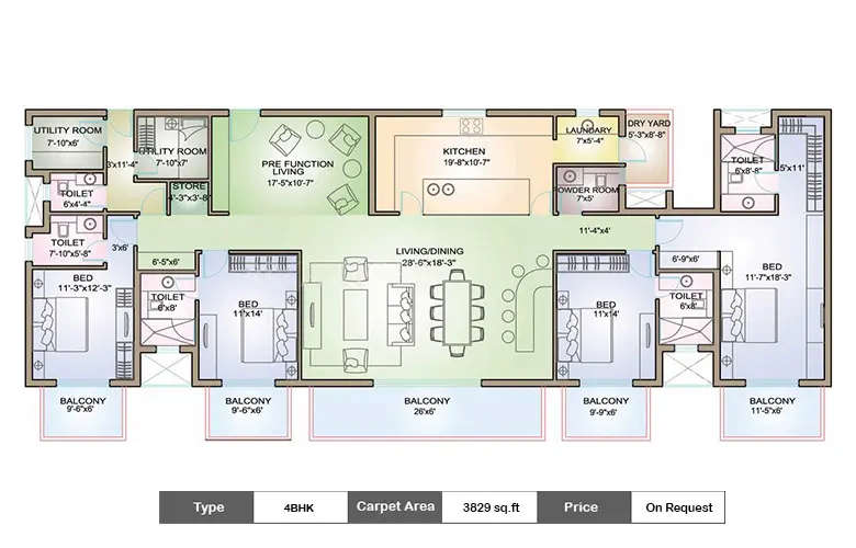 Floor plan for 4 BHK