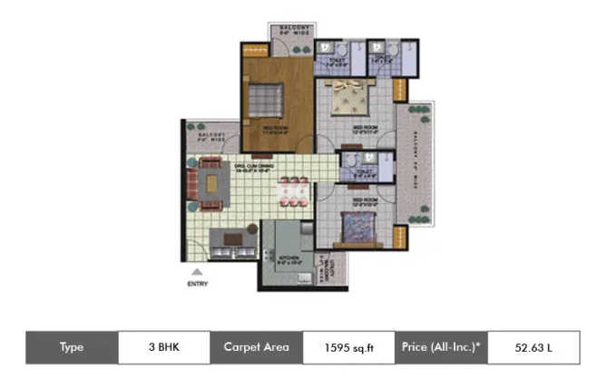 Amrapali Golf Homes Sector 4 Greater Noida - Floor plan 3 BHK 1595 Sq.ft