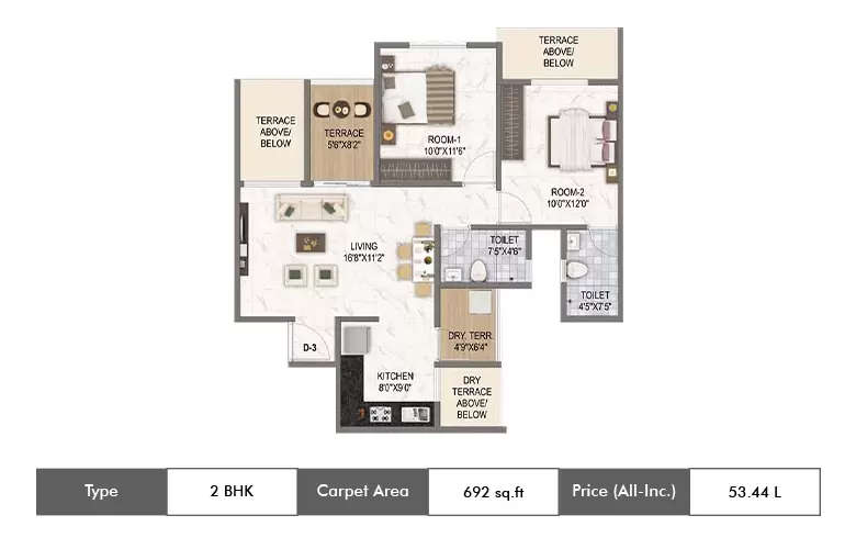 Floor plan for 2 BHK