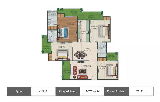 Supertech Czar Suites Omicron I Greater Noida - Floor plan 4 BHK 2075 Sq.ft