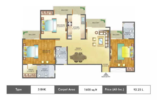 Amrapali Pan Oasis Sector 70 - Floor plan 3 BHK 1600 Sq.ft