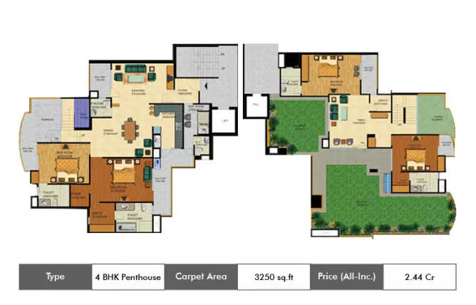 Supertech Emerald Court Sector 93A - Floor plan 4 BHK 3250 Sq.ft