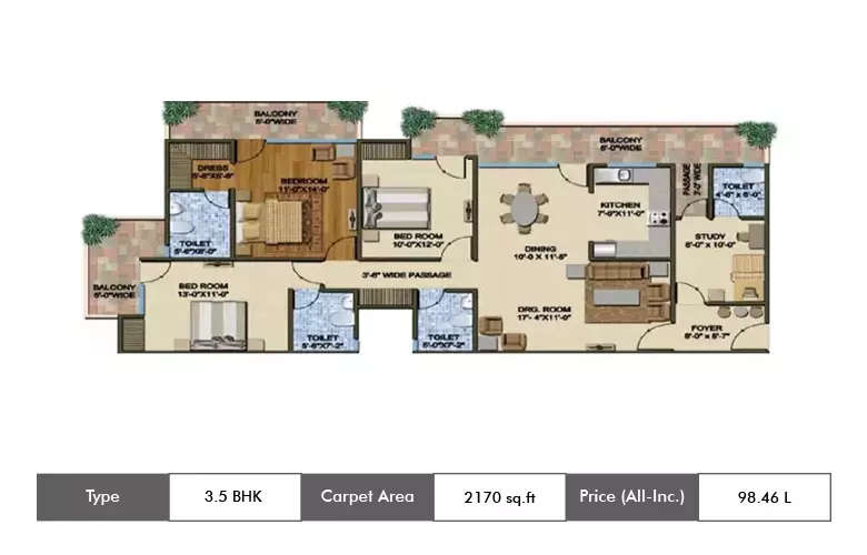 Floor plan for 3.5 BHK