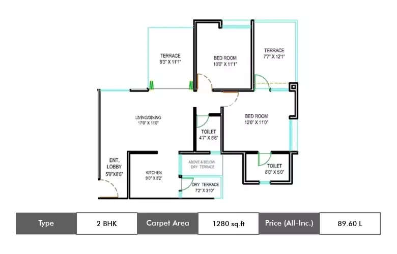 Floor plan for 2 BHK
