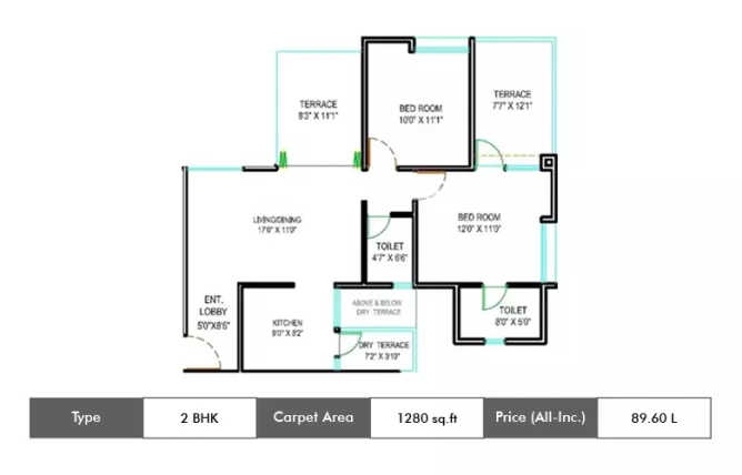 Majestique Navkaar Kondhwa - Floor plan 2 BHK 1280 Sq.ft
