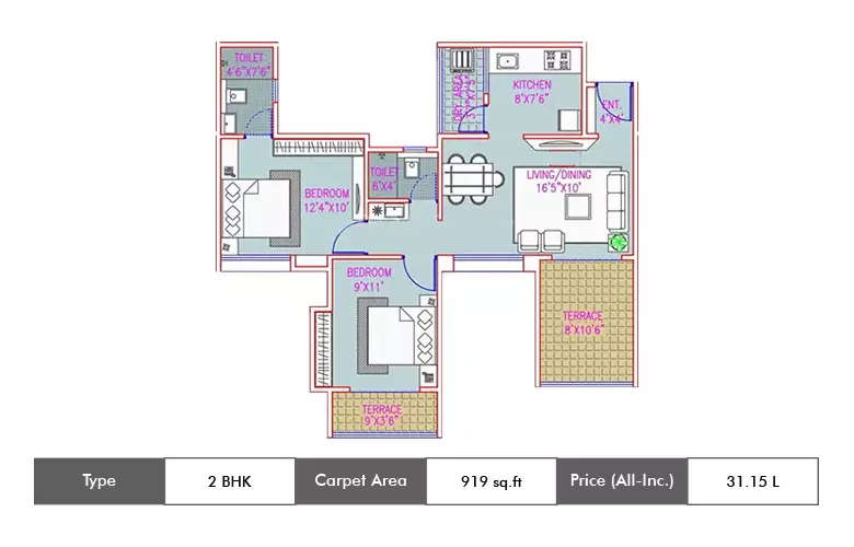 Floor plan for 2 BHK