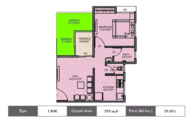 Floor plan for 1 BHK