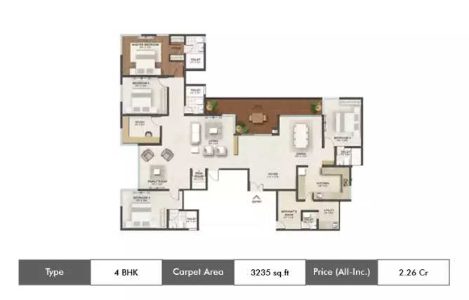 Shriram Southern Crest JP Nagar - Floor plan 4 BHK 3235 Sq.ft
