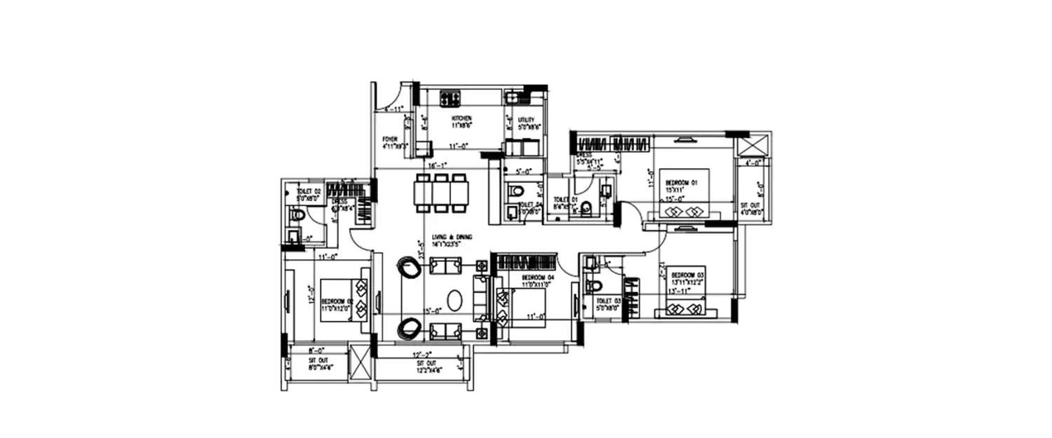 Floor plan for 4 BHK