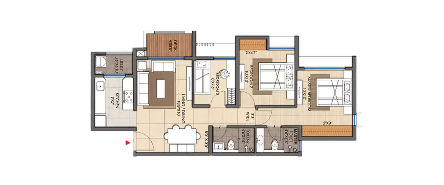 Floor plan for 3 BHK