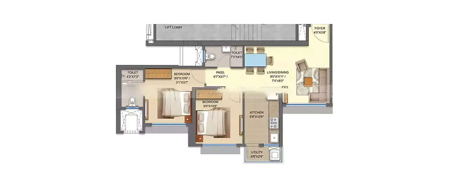 Floor plan for 2 BHK