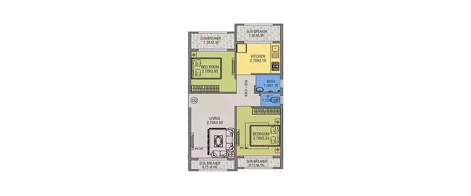 Floor plan for 2 BHK