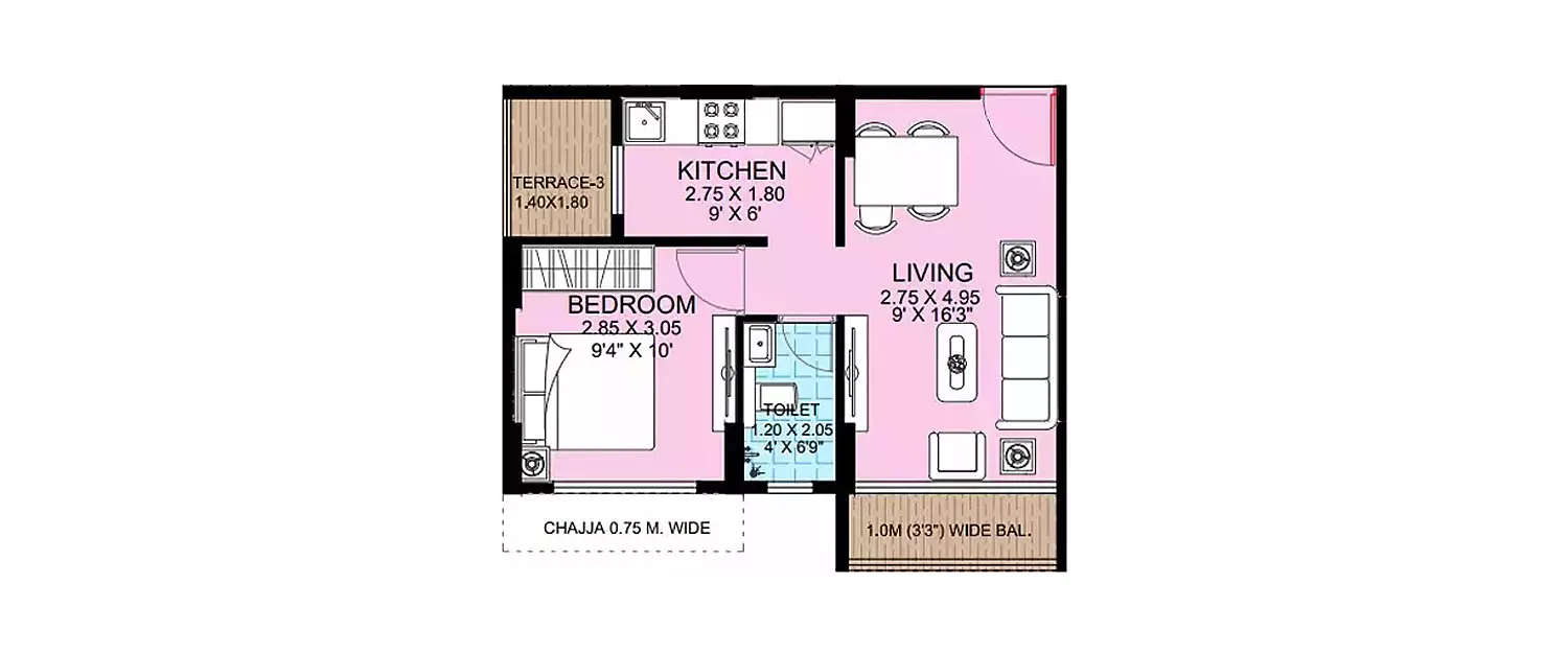 Floor plan for 1 BHK