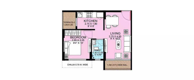 Today Aamod Panvel - Floor plan 1 BHK 483 Sq.ft