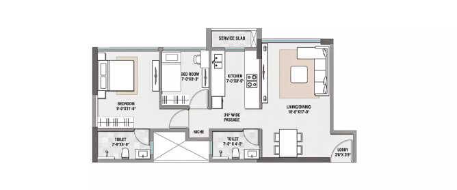 Rustomjee Bella Bhandup - Floor plan 2 BHK 529 Sq.ft