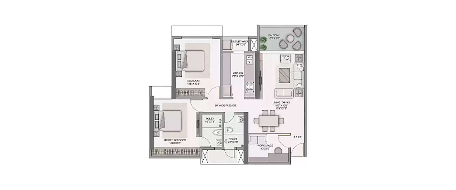 Floor plan for 2 BHK
