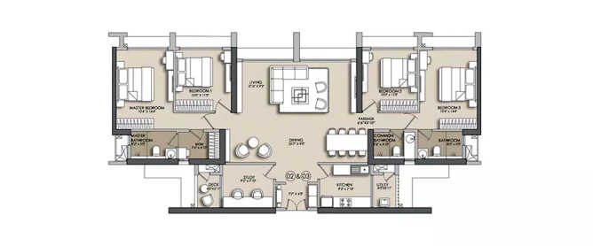 Narang Privado Thane - Floor plan 4 BHK 1486 Sq.ft