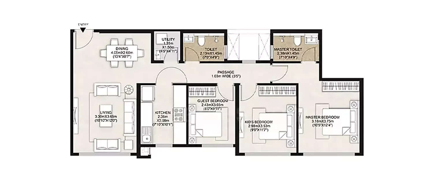 Floor plan for 3 BHK