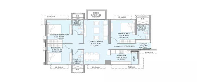 Wadhwa TW Gardens Kandivali - Floor plan 3 BHK 1132 Sq.ft