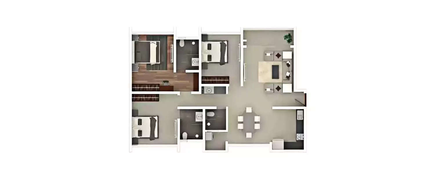 Floor plan for 3 BHK