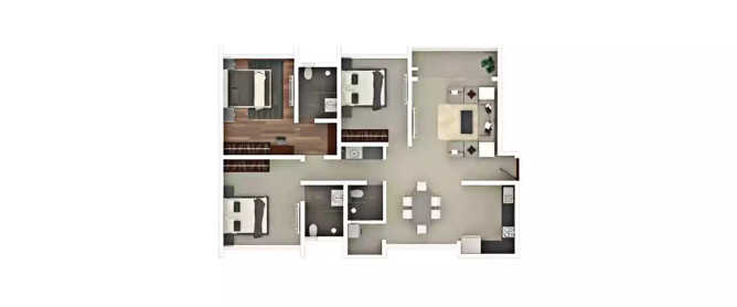 Rohan Iksha Bhoganhalli - Floor plan 3 BHK 1234 Sq.ft