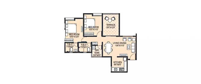 Paranjape Schemes Amruta Deccan Gymkhana - Floor plan 2 BHK 1521 Sq.ft