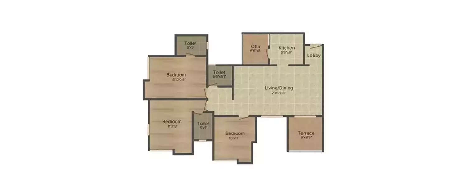 Floor plan for 3 BHK
