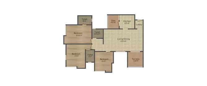 Paranjape Schemes Swapna Samrat Erandwane - Floor plan 3 BHK 836 Sq.ft