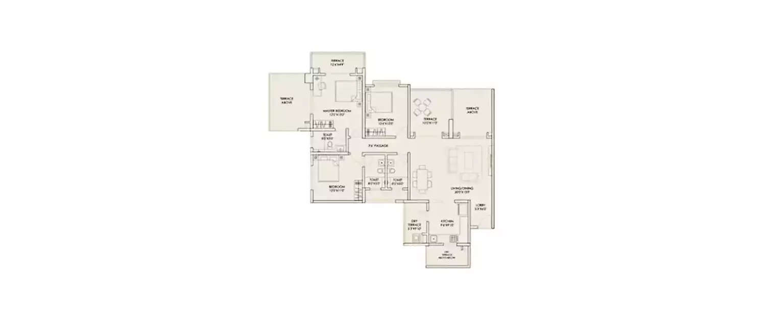 Floor plan for 3 BHK