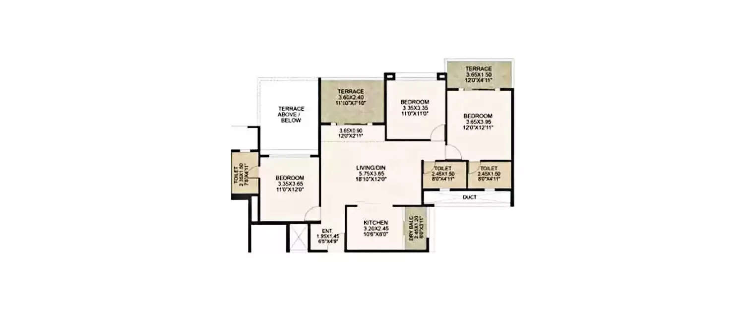 Floor plan for 3 BHK