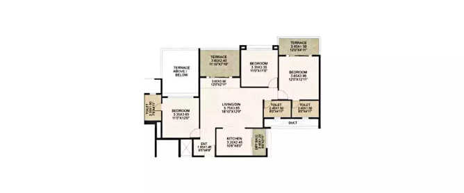 Kolte Patil Western Avenue Wakad - Floor plan 3 BHK 1160 Sq.ft