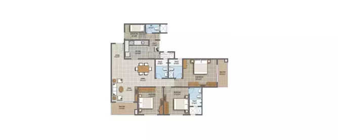 Purva The Waves Bileshivale - Floor plan 3 BHK 1846 Sq.ft