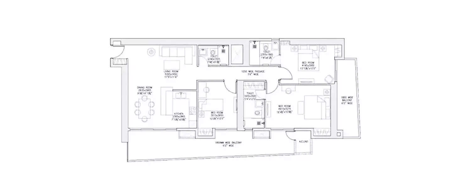 Floor plan for 3 BHK