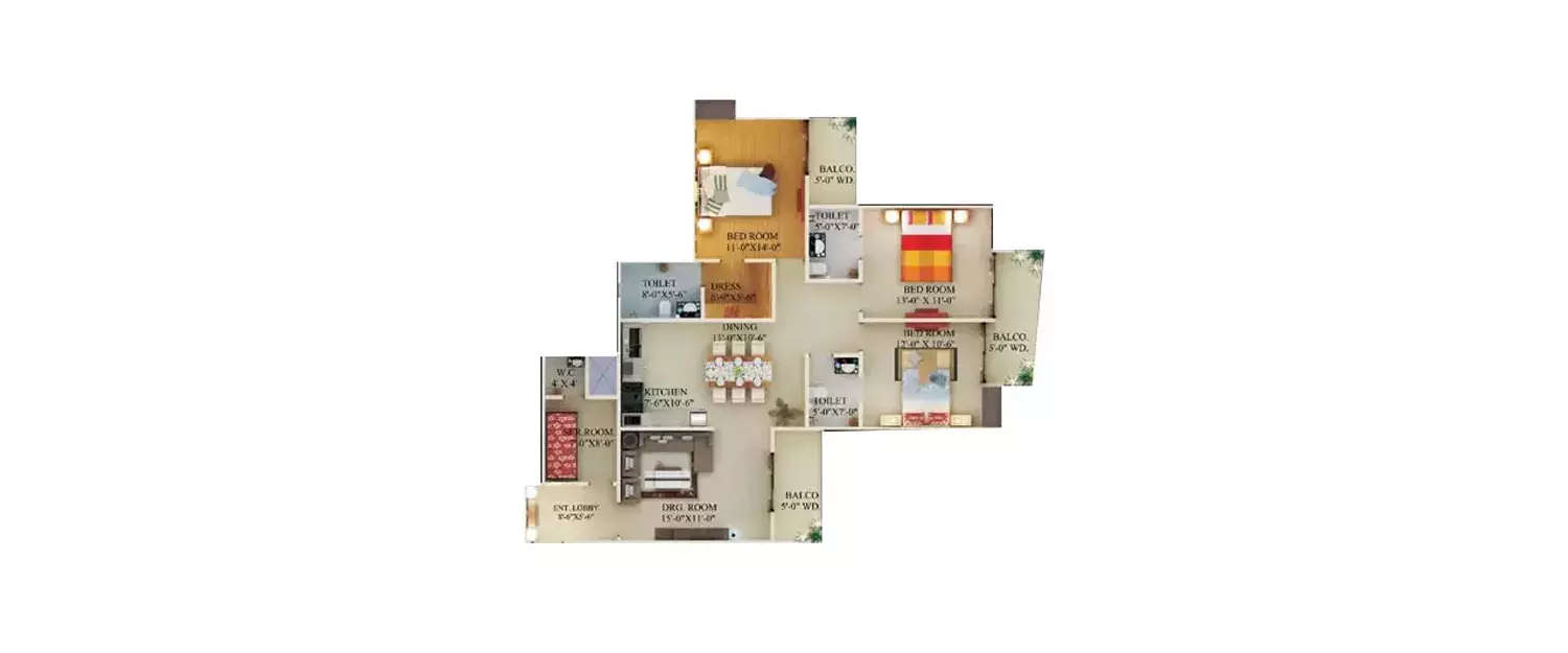 Floor plan for 3 BHK