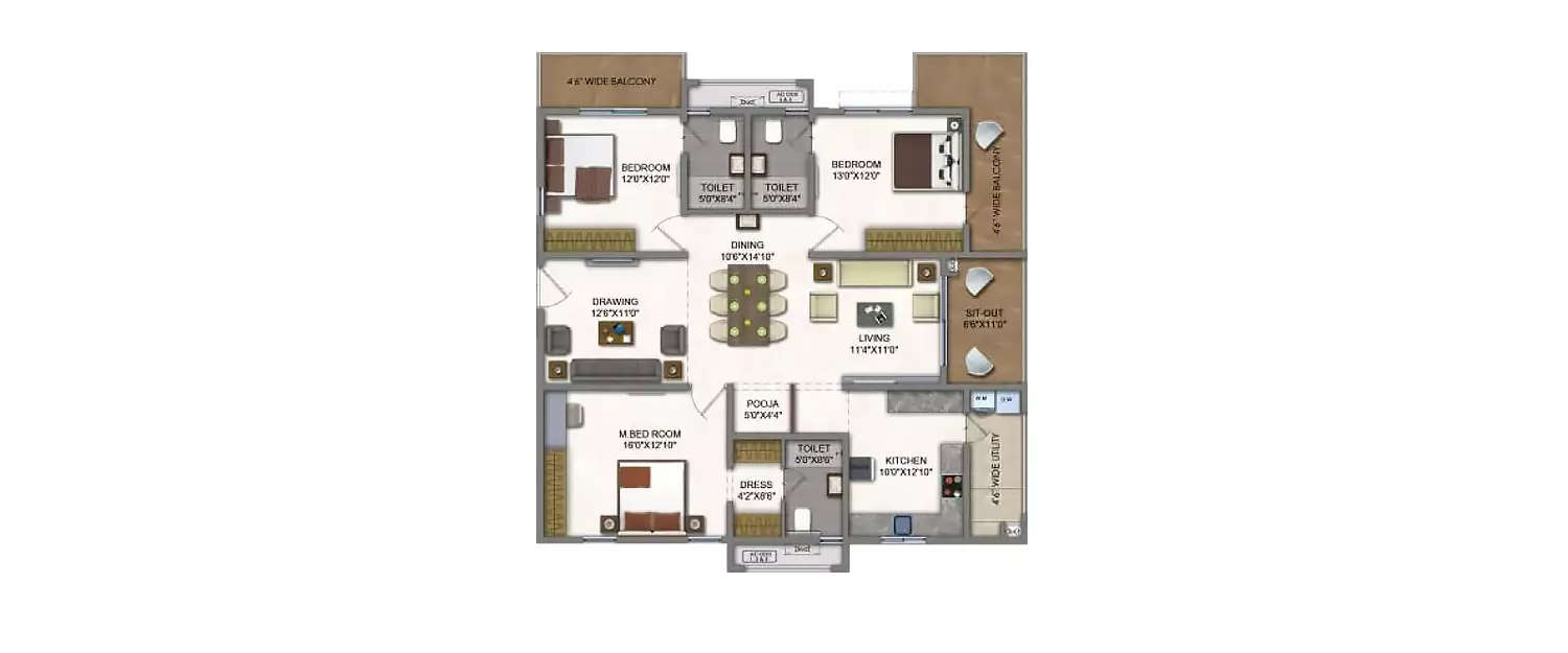 Floor plan for 3 BHK