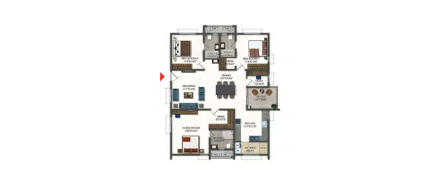 Floor plan for 3.5 BHK