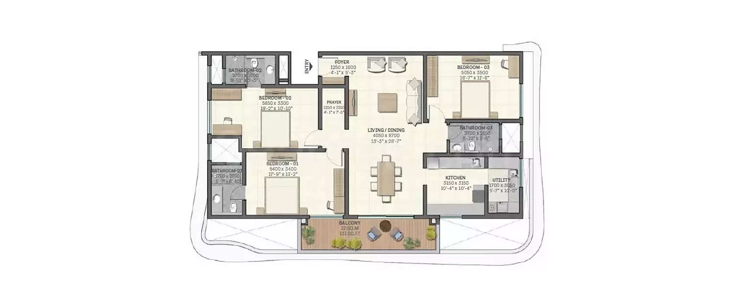 Floor plan for 4 BHK