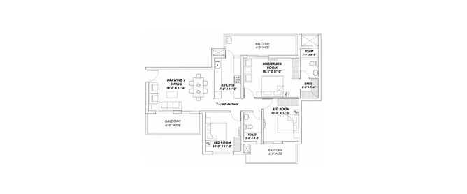 Supertech Hillview Apartments Sector 49 Gurgaon - Floor plan 3 BHK 1685 Sq.ft