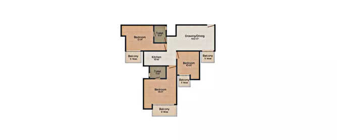 Supertech Golf Village Sector 22D - Floor plan 3 BHK 1440 Sq.ft
