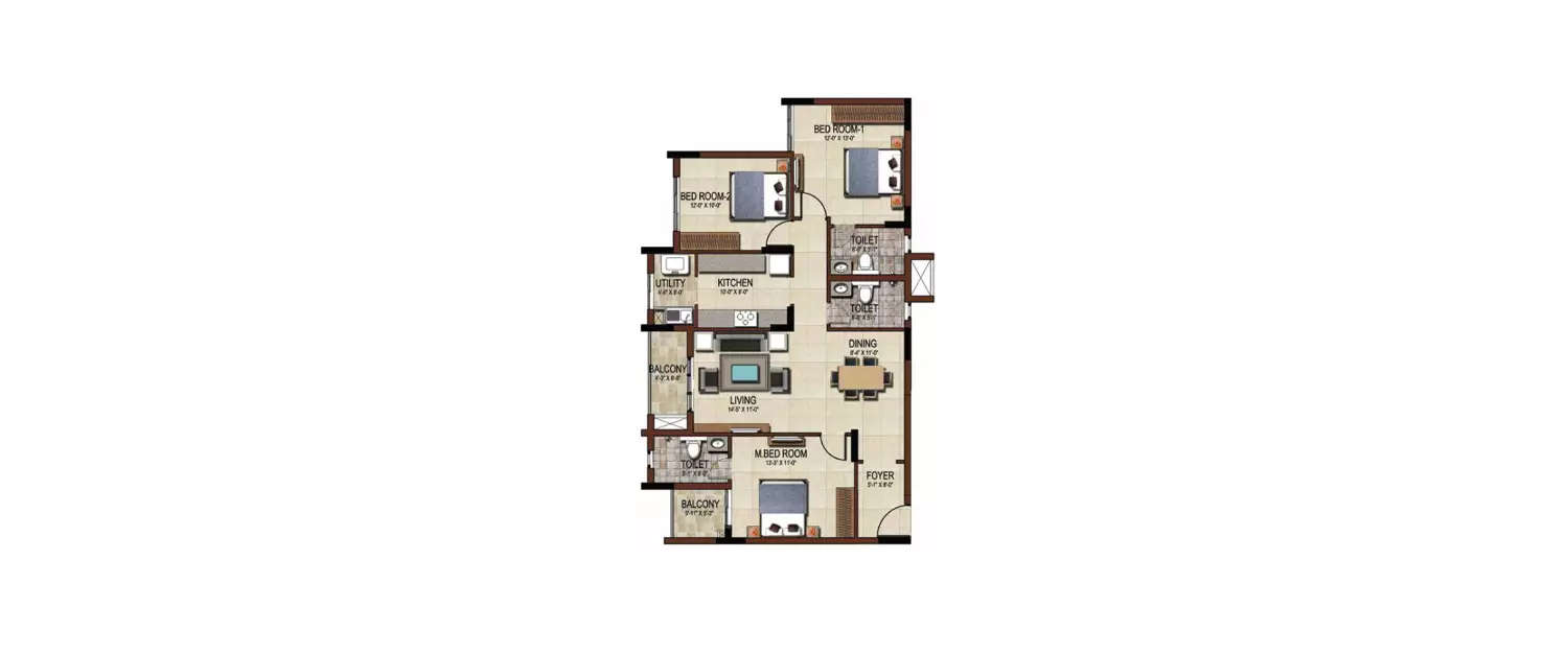 Floor plan for 3 BHK