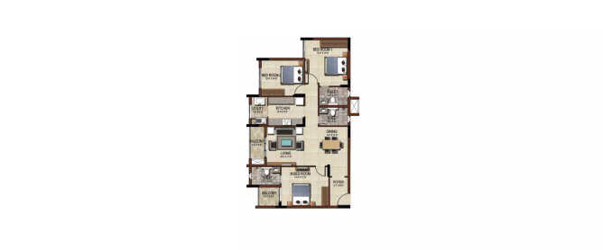 Salarpuria Sattva East Crest Konadasapura - Floor plan 3 BHK 1047 Sq.ft