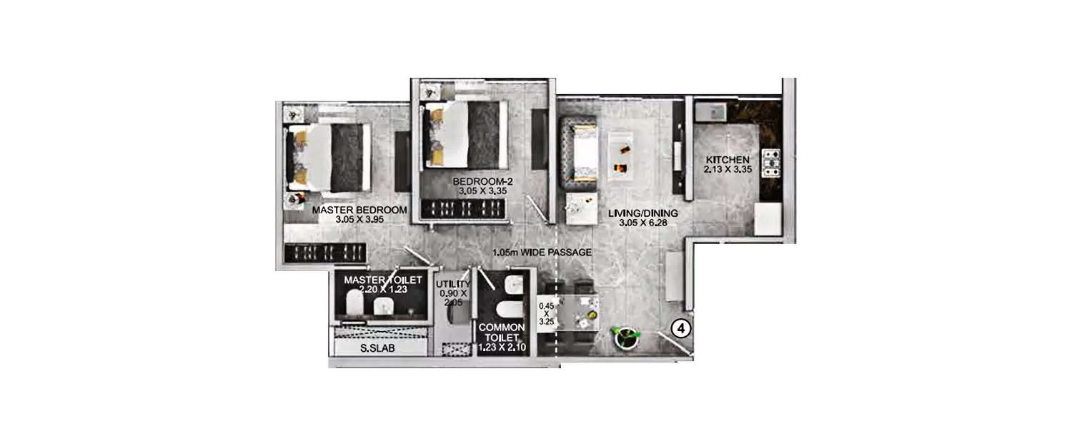 Floor plan for 2 BHK