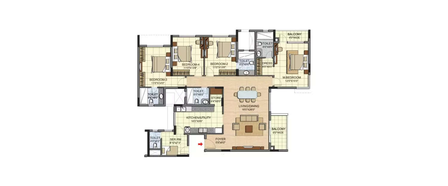Floor plan for 4 BHK