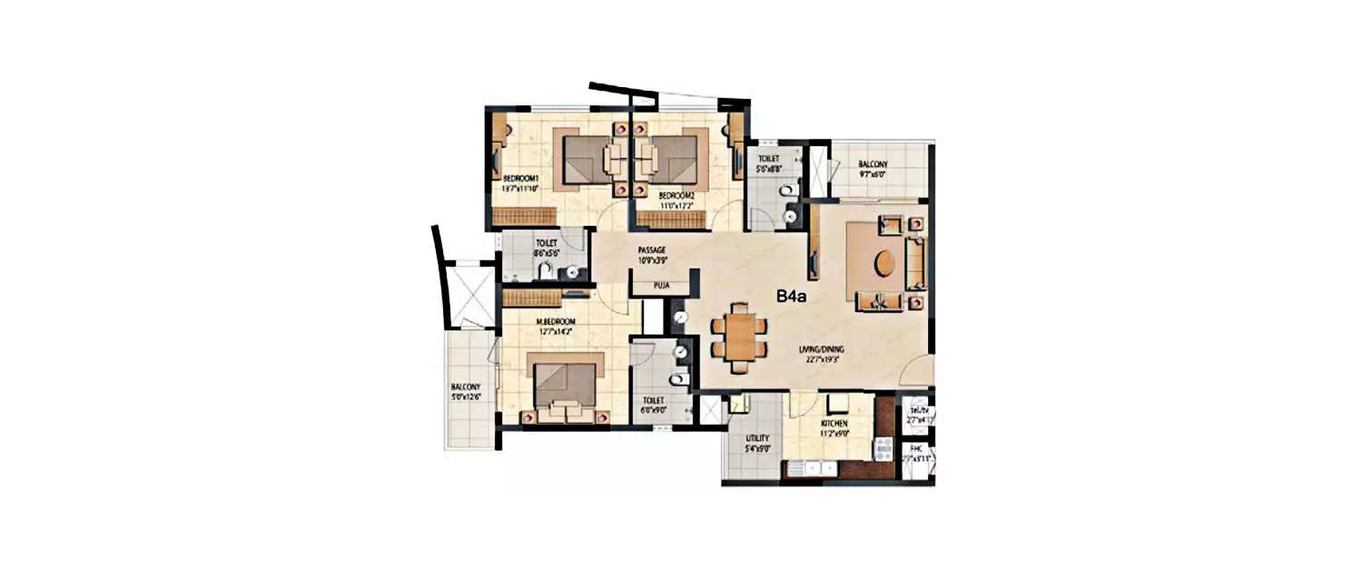 Floor plan for 3 BHK